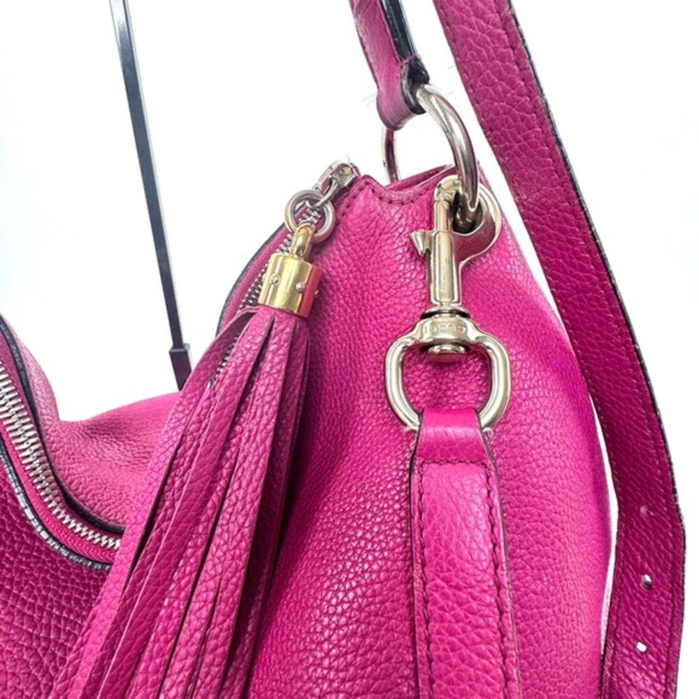 GUCCI Fuchsia Leather Soho w/tassel.Long strap and short strap/ 3 way bag. - Picture 8 of 14